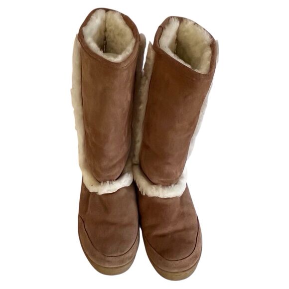 BearPaw Kendall Hickory Suede Tall Boots Sherpa Sheepskin Lining Size 10 Pull On - Picture 6 of 12